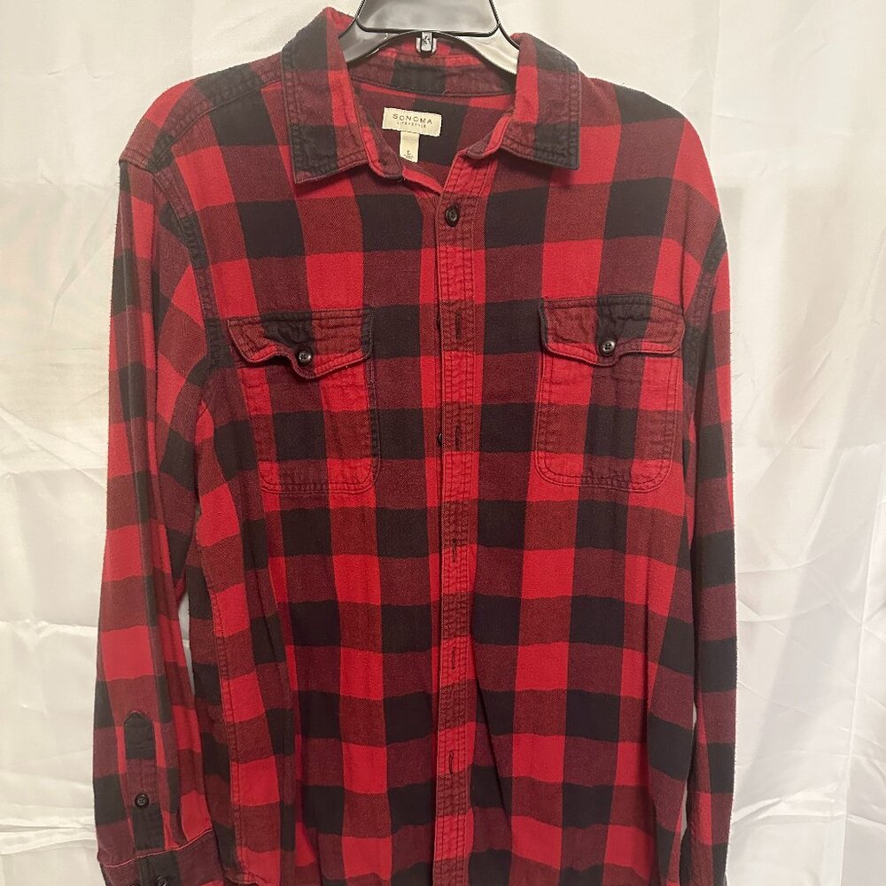 Sonoma Flannel, Red with black flannel lines, Large.